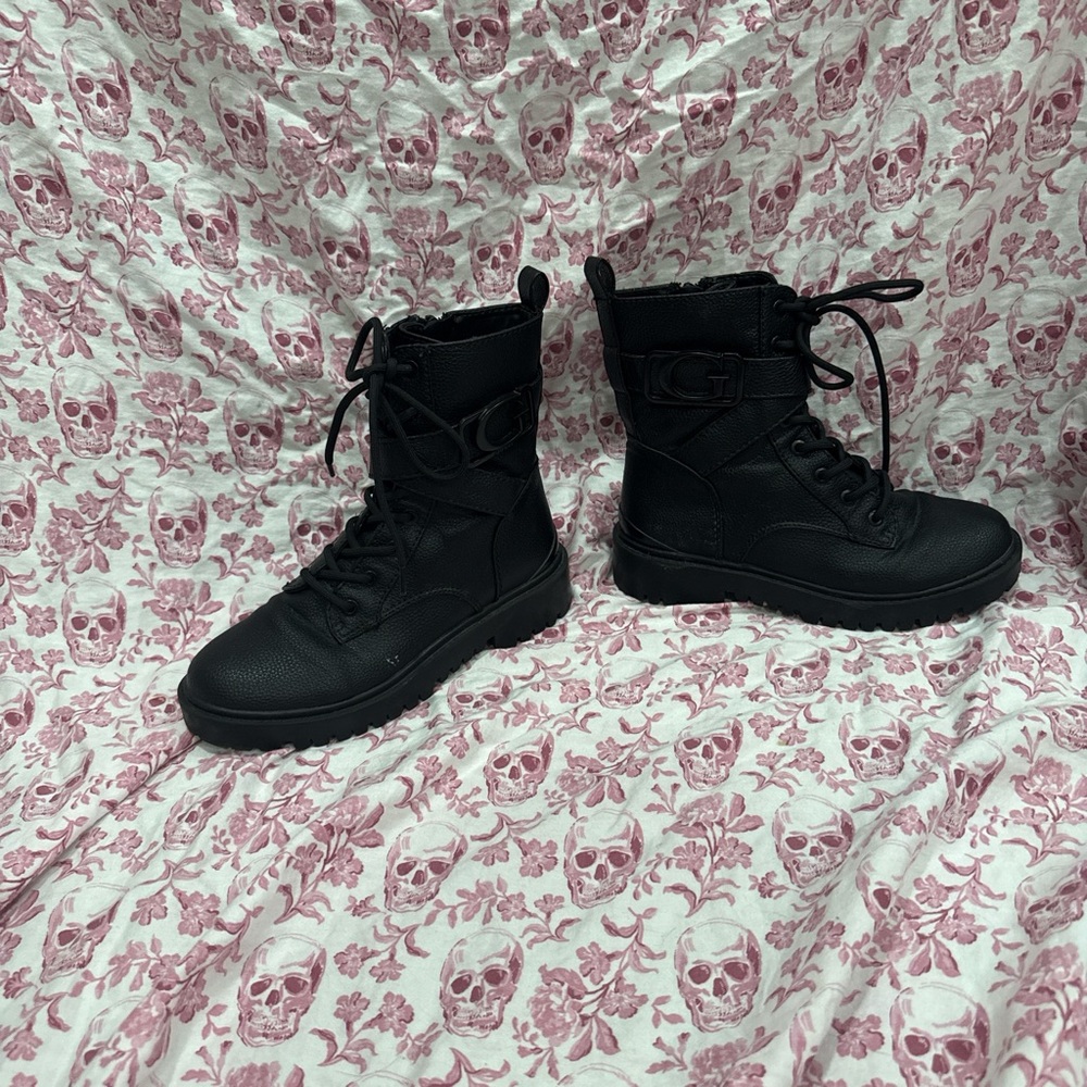 Guess Black Lace-Up Combat Boots for Women